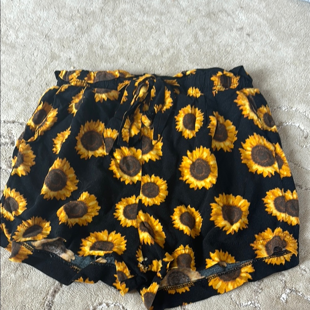 Rue21 Black and Yellow High Waist Sunflower Shorts